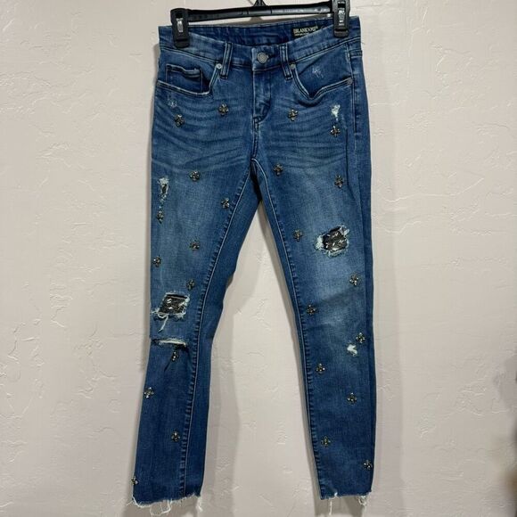 Blank NYC Crop Girlfriend Jeans with gem stone designs - Picture 1 of 7